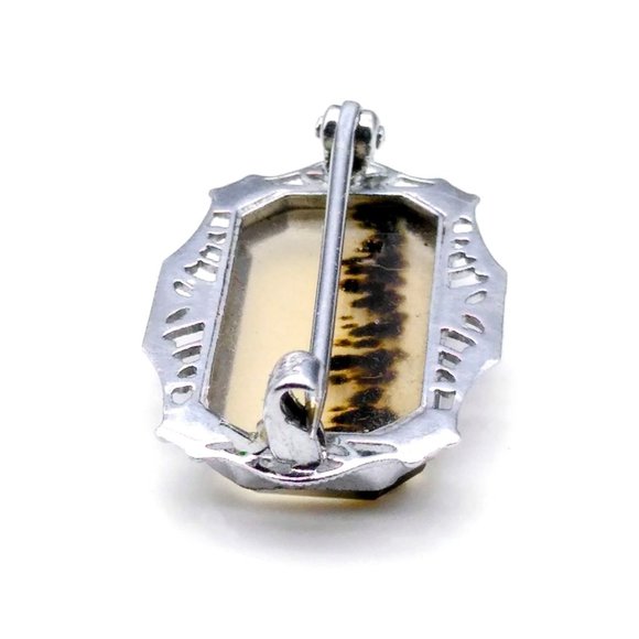 Antique Dendritic Agate Broock in Filigree 14K White Gold Frame, Elegant Shazar - Picture 4 of 4